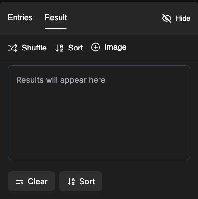 Results panel for the picker wheel